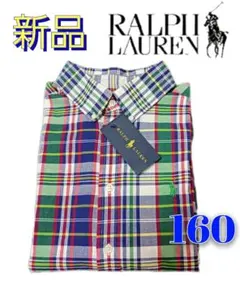 新品タグ付◆ラルフローレン◆半袖マドラスチェックシャツ L160　ボタンダウン