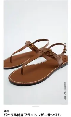 ZARA バックル付きフラットレザーサンダル