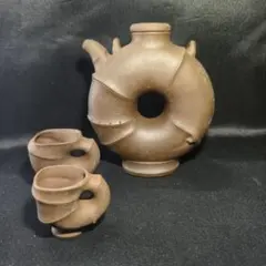 宜興紫砂茶壺 竹紋壺竹紋盃 骨董 手作り陶芸品 中国茶器 置物 未使用美品 蔵出