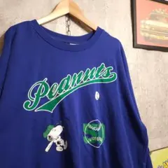 US古着 ピーナッツ スヌーピー 50 薄手 長袖スウェット 青 M トレーナーのサムネイル