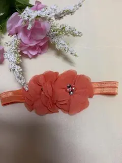 ベビー用 オレンジ フラワー ヘアバンド