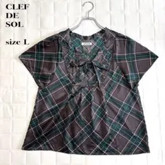 CLEF DE SOL チェック柄 リボンブラウス L フリル 半袖 ガーリーのサムネイル