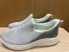 スリッポン スニーカー グレー 23.5cm 軽量 メッシュ レディース 白 青