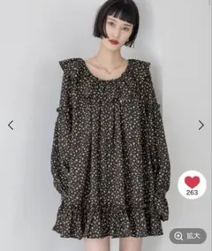 ローリーズファーム　花柄フリル長袖シャツ