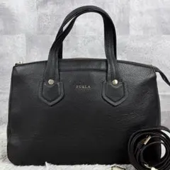 美品 FURLA レザー 2way ショルダーバッグ 斜め掛け ファスナー 黒
