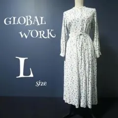 グローバルワーク ロングワンピース 花柄ワンピース スタンドカラー Lサイズ