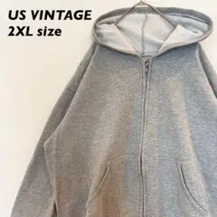 US古着　パーカー　フーディ　フルジップ　無地　ジップアップ　男女兼用　2XL