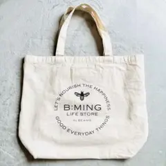 B:MING by BEAMS トートバッグ キャンパス ネイビー 蜂刺繍