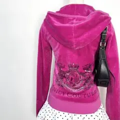y2k❤️00s juicy couture テリア ロゴ ベロア ジップパーカー