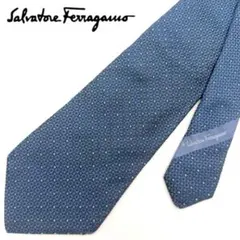 Ferragamo　ネクタイ　シルク　総柄　ガンチーニ　ブルー