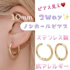 【アレルギー対応】ステンレス✨2Wayノンホール フープイヤリング10mm_Ⅸ
