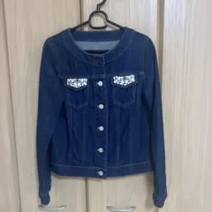 濃紺デニムジャケット ビジュー付き