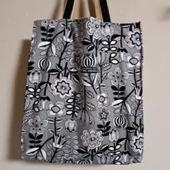 274 北欧柄スクエアエコバッグ セカンドバッグ グレー 書類 ハンドメイド