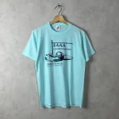 80s USA製 水色 Tシャツ Mサイズ 陸上競技 シングル vintage