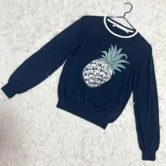 Xapis✨美品　セーター　ビッグプリント　パイナップル　ネイビー　（M）