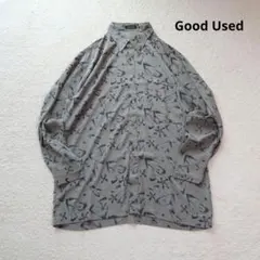 雰囲気抜群 総柄 シャツ L グレー 長袖 柄シャツ 古着 ビンテージ風