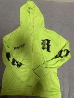 蛍光グリーン フルジッパーパーカー ロゴ入り