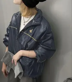 classicalelf 軽量胸刺繍×配色パイピングハーフジップブルゾン　XL