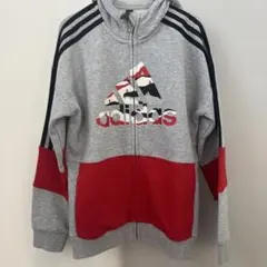 adidas フルジップパーカー グレー/レッド