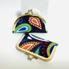 ペイズリー模様 がま口財布 ゴールド金具 角とまる2個セット　小銭小物