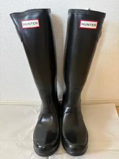 【美品・ケア用品付】HUNTER ブラック レインロングブーツ　黒