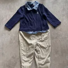 GAPbaby 重ね着風カバーオール　ネイビー ベージュ 6-12months