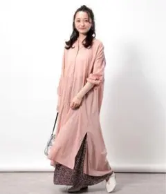 フリークスストアロングシャツワンピース長袖ピンクベージュ無地コットン綿