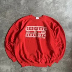 80s USA製 Hanes ヴィンテージスウェット レッド XL アート 古着