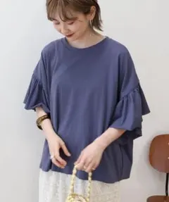 AMERICAN HOLIC バックフリル半袖プルオーバー ネイビー