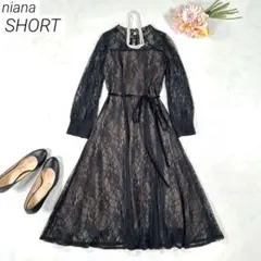 【SHORT 低身長さん向け】　ニアナ　シアーレース ウエストリボンドレス　黒