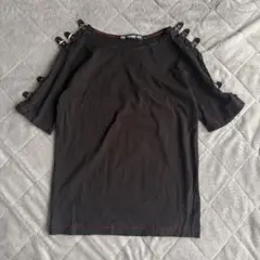 no means no ノーミーンズノー　肩ベルト　半袖　Tシャツ　黒