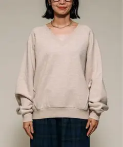 FREAK’S STORE 裏毛杢 Vネック スウェットプルオーバー ベージュ