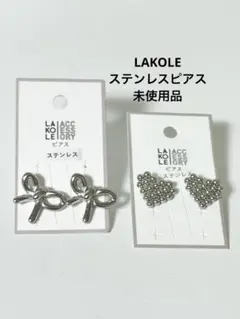 ラコレLAKOLEステンレスピアス　リボン　ハート　シルバー　2種セットのサムネイル