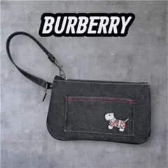 【レア】BURBERRY バーバリー デニムミニポーチ ストラップ付 犬刺繍