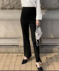 のびのびストレッチセンターラインマタニティパンツ　ブラック　ショート