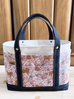 ポケットいっぱい♡ミニトートバッグ風ツールボックス♡トイプードル柄＆生成り