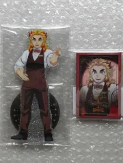 【鬼滅の刃】モクテルバー★煉獄杏寿郎★両面アクリルスタンド＆箔押し缶バッジセット