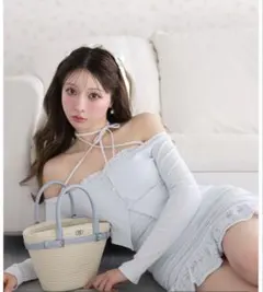 新品未使用！M me eme リブレイヤードフリルアンサンブルワンピース