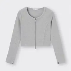 リブダブルジップカーディガン グレー L