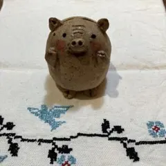 （美品）陶器製 豚のメモスタンド 置物