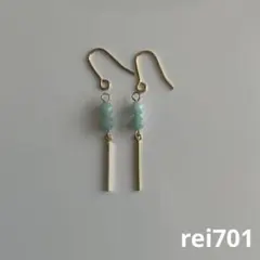 No.89 シンプル　天然石　アマゾナイト×スティック　ピアス　イヤリング