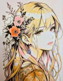 アニメ風女性ポートレート 色鉛筆画