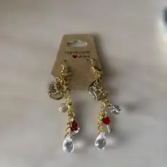 ハンドメイド ハートと鍵のロングピアスp-83