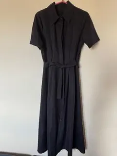 紺色　半袖 シャツワンピース ロング丈