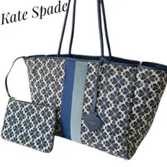 【Kate Spade】スペードフラワー　ジャカードトートバック　ポーチ付きのサムネイル