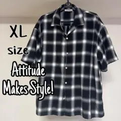 Attitude Makes Style!　XL　チェック　半袖　シャツ　白黒
