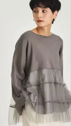 オペークドットクリップ　チュールティアードドッキング チュニックニット　M