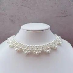 パール風ビーズ　ネックレス　チョーカー