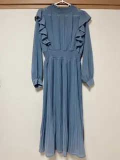 GORGE フリルシャーリングワンピース ブルー フリーサイズ