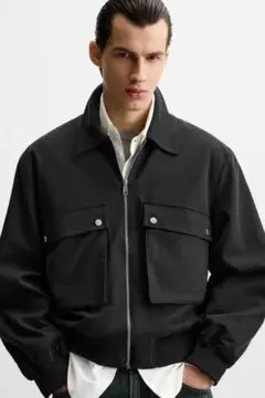 Zara ソフトポケットジャケット ネイビー